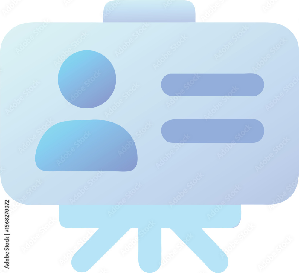 Poster vector art of a blue gradient icon of a presentation board with a person icon and data points, isola
