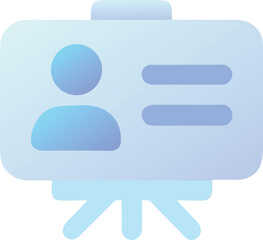 Fototapeta premium Vector art of a blue gradient icon of a presentation board with a person icon and data points, isolated on transparent background