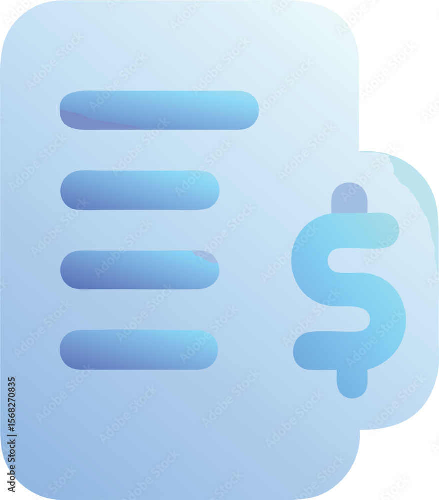 Poster vector art of a light blue gradient icon of a document with a dollar sign, isolated on transparent b