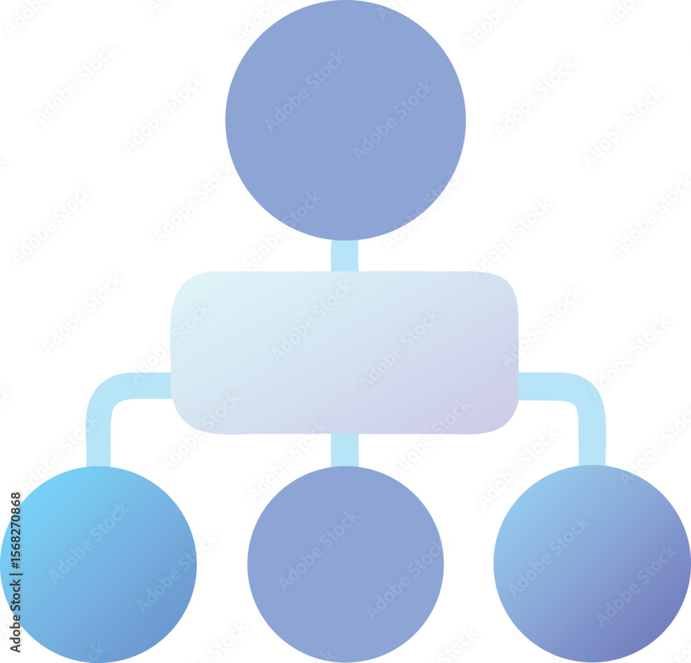 Poster vector art of a light blue gradient icon representing a flowchart with a central rectangle and three