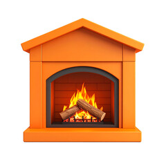 Orange Fireplace Icon 3D Render with Rounded Edges And Stacked Logs on Transparent Background