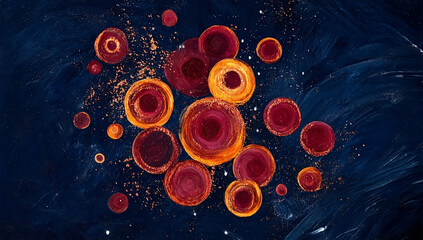 Abstract Circle Art with Gold Sparkles on Dark Background for Creative Design.