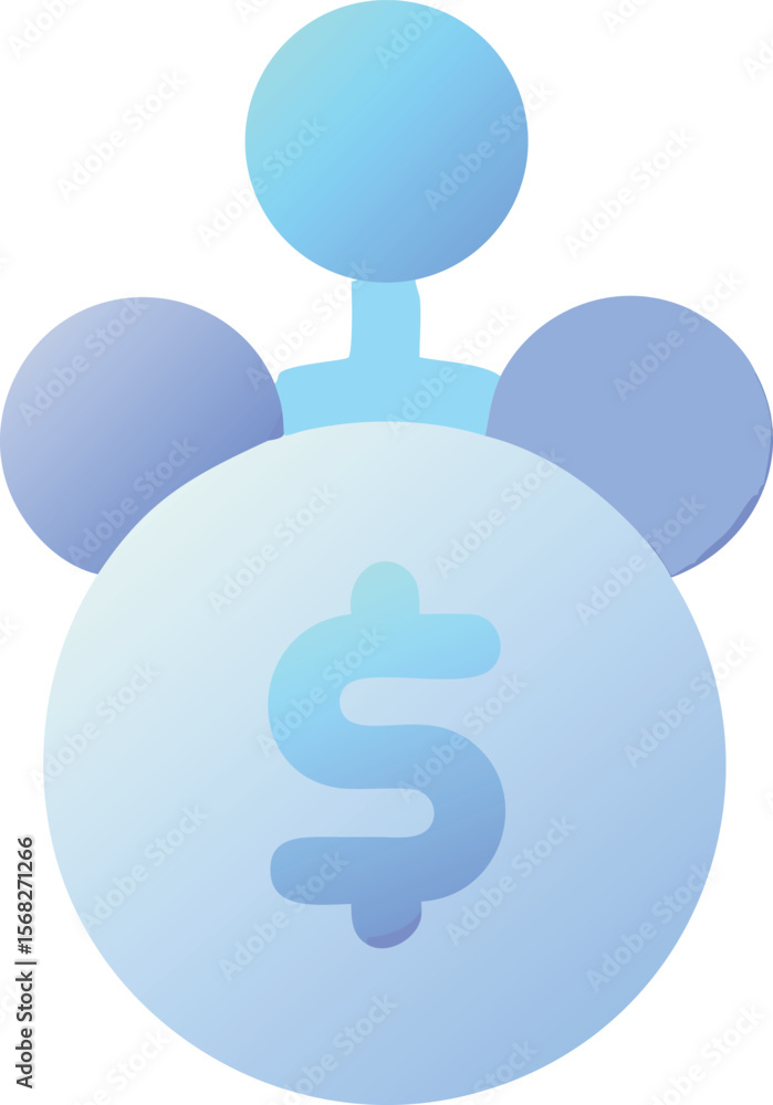 Poster vector art of a dollar sign on a large circle with three smaller circles above it, isolated on trans