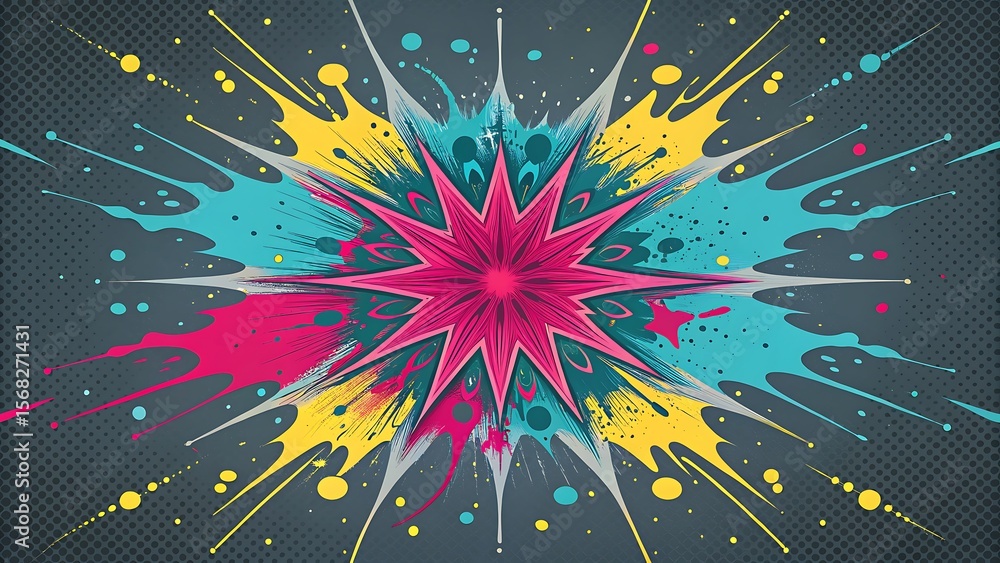 Poster vibrant abstract explosion of color with radial design on a textured background creating a dynamic a