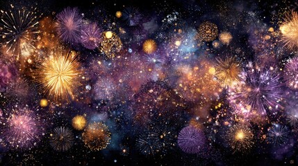 Fireworks explode in a vibrant cosmic display