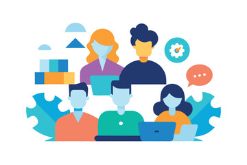 Digital Marketing and Online Business Vector Illustrations – Teamwork, Analytics, AI & Social Media