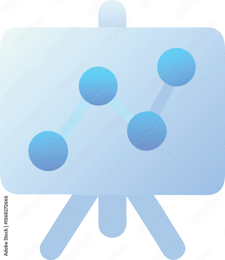 Poster vector art of a presentation board displays a rising line graph with blue data points, isolated on a