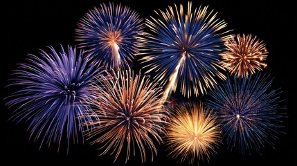 Colorful fireworks burst against a black night sky