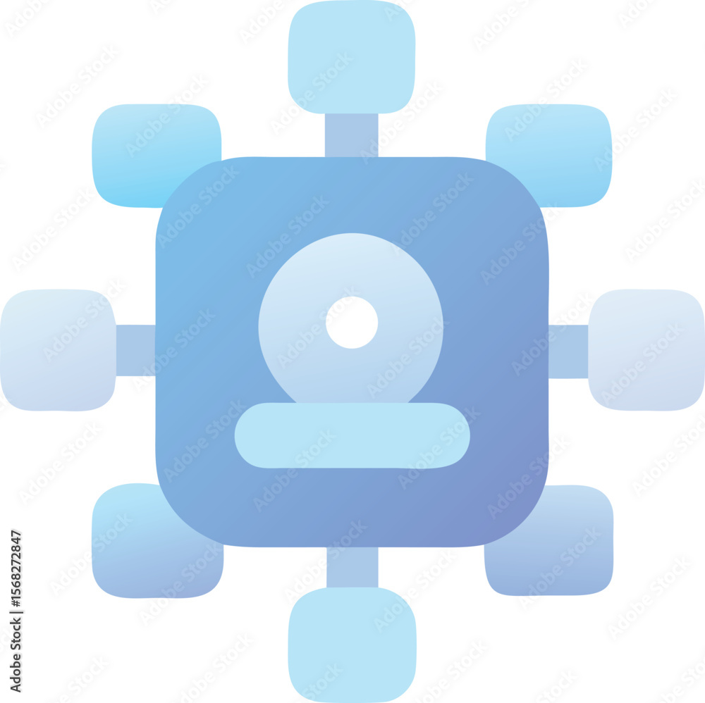 Poster vector art of stylized network icon with a central element connected to surrounding nodes on a gradi