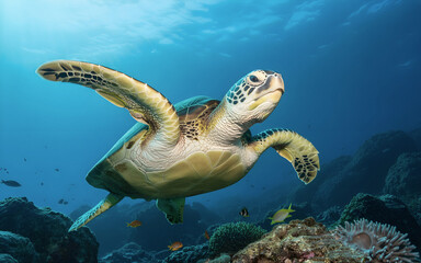 Sea turtle swims