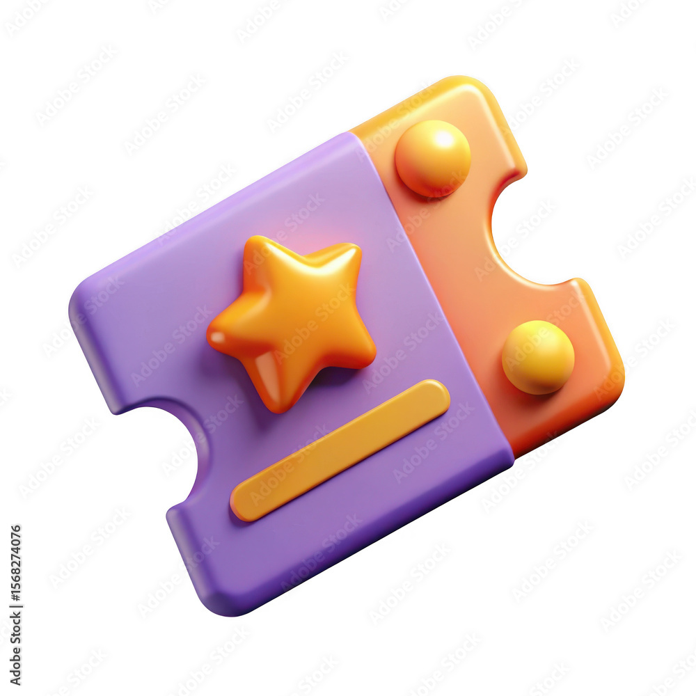 Poster 3d fun ticket with star and dots isolated on transparent background