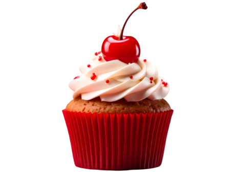 red cherry cupcake, Birthday cupcake isolated on transparent background Generative Ai.
 - Powered by Adobe