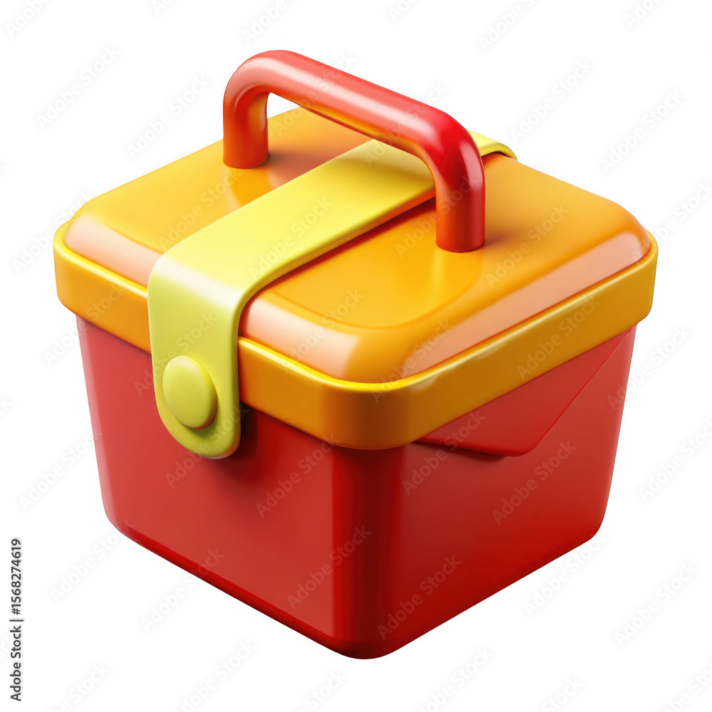 Poster 3d colorful toolbox with handle isolated on transparent background
