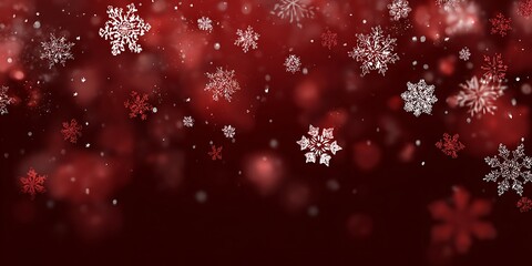 Red background with white snowflakes falling in the center, Christmas-themed