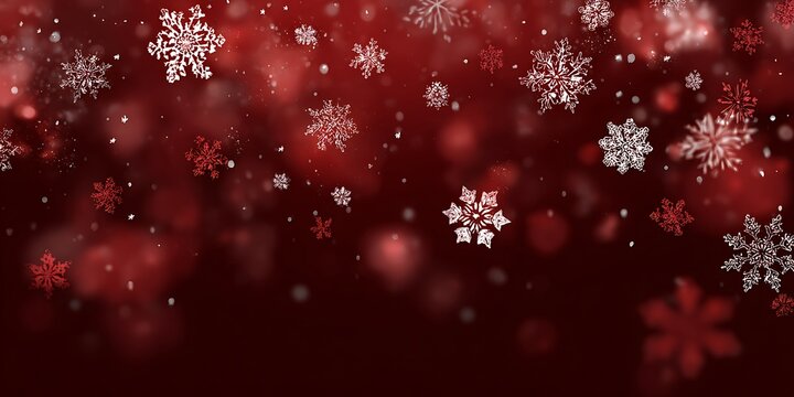 Red background with white snowflakes falling in the center, Christmas-themed