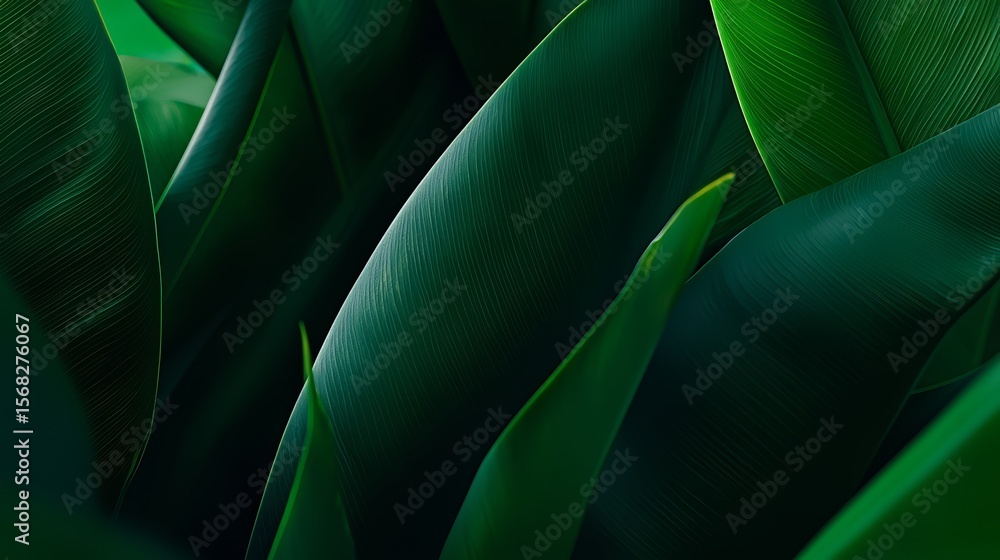 Aufkleber close up of green leaves with a mood of serenity and calmness. the leaves are arranged in a way that