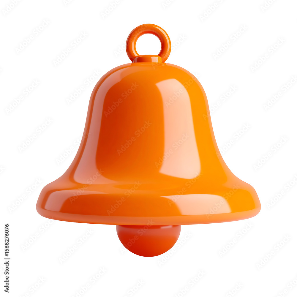 Poster orange minimalist notification bell 3d render in glossy style on transparent background