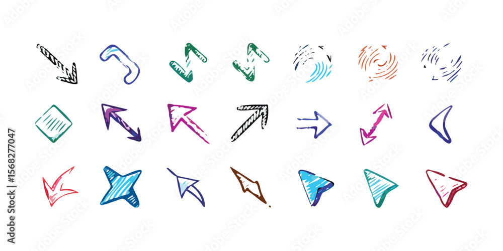 Poster hand-drawn arrows and alphabet icons create a unique collection of web design elements