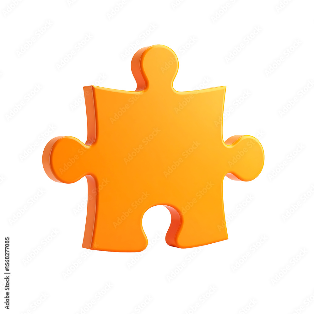 Poster orange puzzle piece icon with rounded edges minimal shape stylized game symbol 3d render