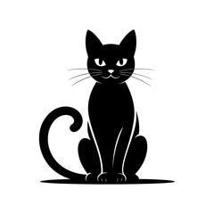 black and white sitting cat vector art
