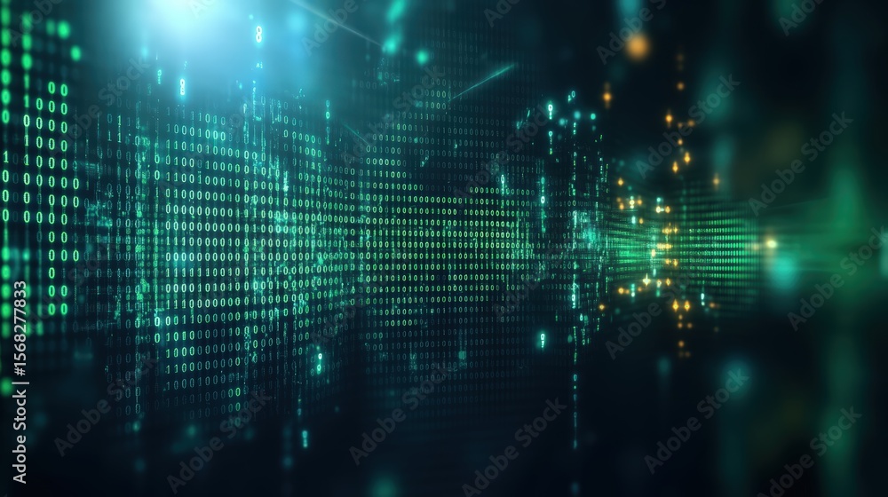 Aufkleber abstract data stream digital technology visualization with light effects in green and blue tones