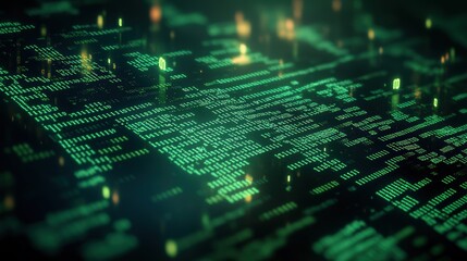 High tech digital circuit board with glowing green lines and intricate electronic components background