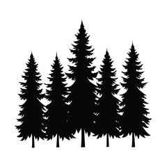 Obraz premium Group of evergreen trees forest silhouette vector illustration
