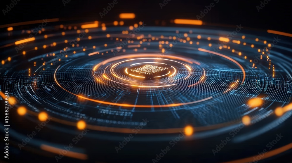 Aufkleber futuristic digital technology interface with glowing circular data visualization and holographic ele