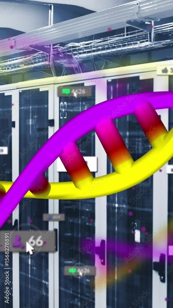 Poster animation of medical data processing over server room