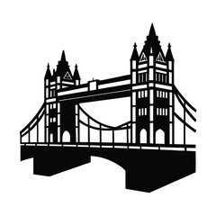 London tower bridge detailed black silhouette vector illustration