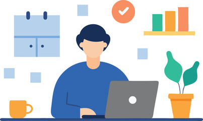 Person working on laptop computer at home office desk