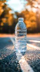 Bottled Water on Running Track at Golden Hour – Healthy Lifestyle Concept