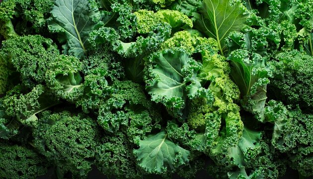 fresh kale leaves background vibrant green curly kale healthy vegetable and raw food concept
