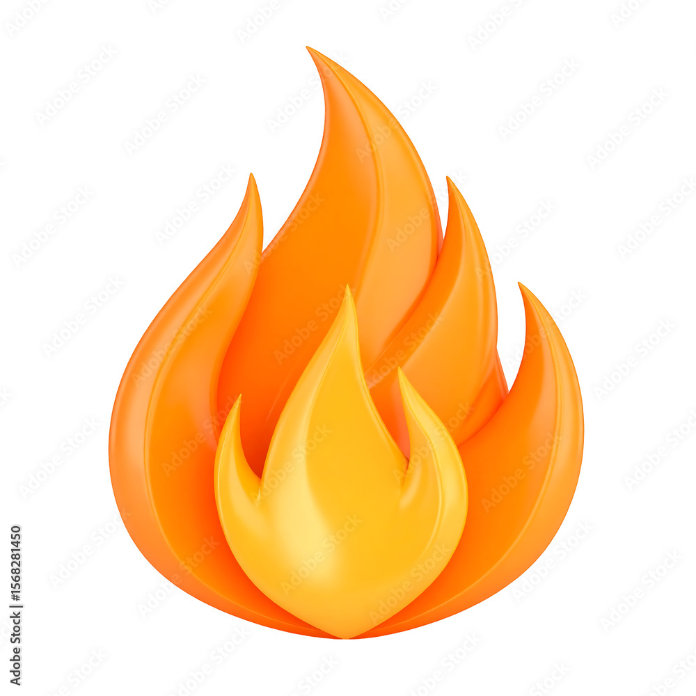 Poster orange spectral flame icon smooth layered curves 3d render on transparent background