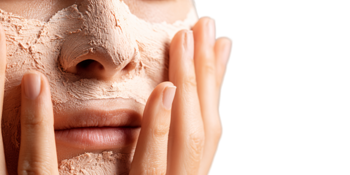 Caucasian woman applying clay face mask indoors for skincare routine Concept of beauty treatment, wellness, and selfcare for healthy skin
