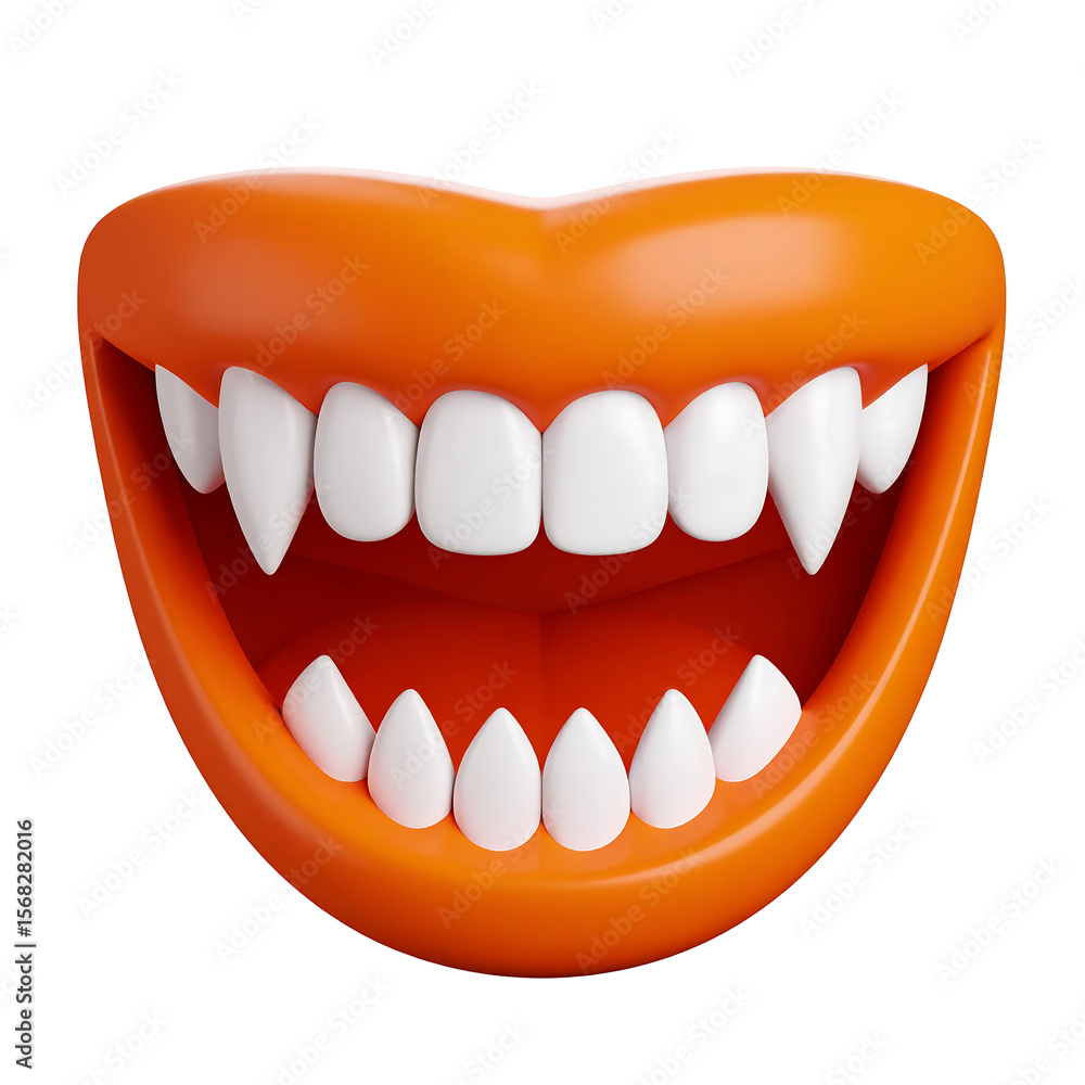Poster orange vampire fang icon with rounded teeth edges on a transparent background in 3d