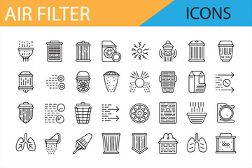 Set of Simple Icons for Air Filters and Air Purification Devices