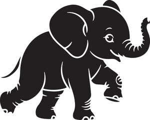 Adorable Baby Elephant in Side Silhouette vector illustration