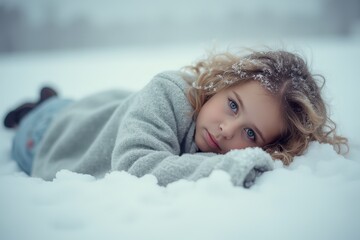 Girl lying on snowy ground
