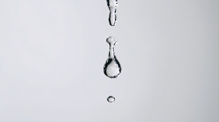A single water droplet cascading downward, with smaller droplets following