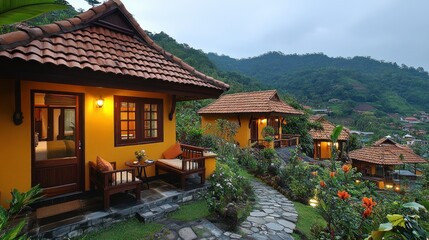Obraz premium Charming hillside cottages with gardens