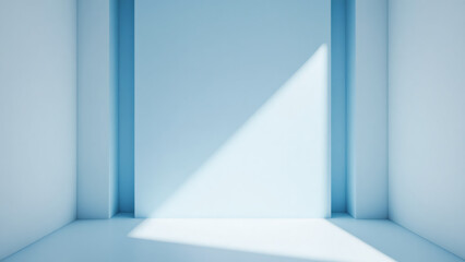 Obraz premium Minimal Empty Blue Room with Sunlight. Abstract Interior. Rendered Mockup for Product Display. Modern Architecture.