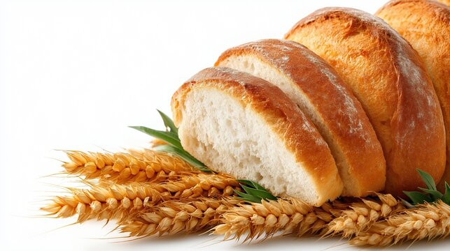 Freshly sliced bread with wheat stalks highlighting homemade baking tradition