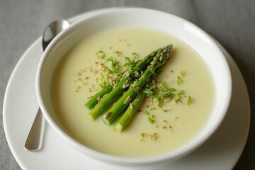 Asparagus cream soup with green asparagus