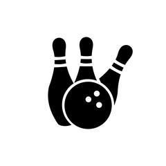 bowling ball and pins in black silhouette design for sports and competition enthusiasts