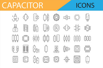 Collection of Simple Capacitor Icons for Electronics and Circuit Design