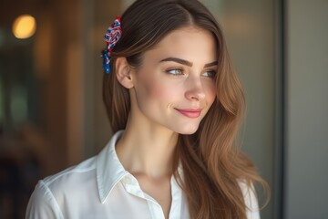 Woman with patriotic hair ribbons