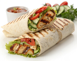 Delicious wrap filled with grilled meat, salad, and sauce.png
