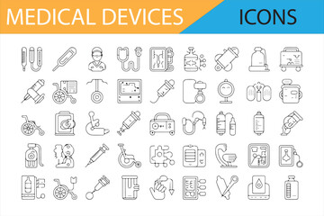 Healthcare Equipment and Medical Devices Icons for Design and Illustrations

