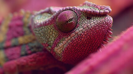 Vibrant Pink Chameleon Close-Up Showcasing Intricate Scales and Mesmerizing Details